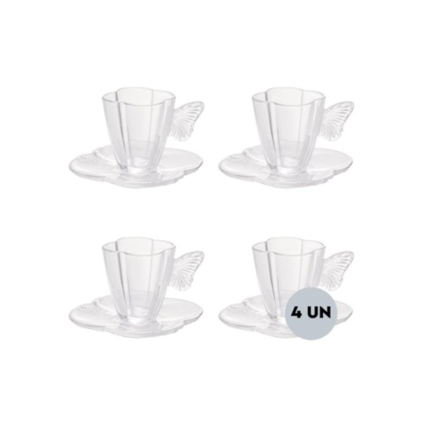 Conjunto 4 Xícaras de Café de Vidro com Pires Butterfly 80ml OU 180ML - Wolff