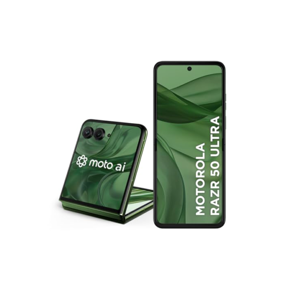 Smartphone Motorola Razr 50 Ultra - 512GB 24GB (12GB RAM+12GB Ram Boost) Tela dobrável 6,9" pOLED e externa 4” Moto AI camera IPX8 Forest Green - Silicon Leather