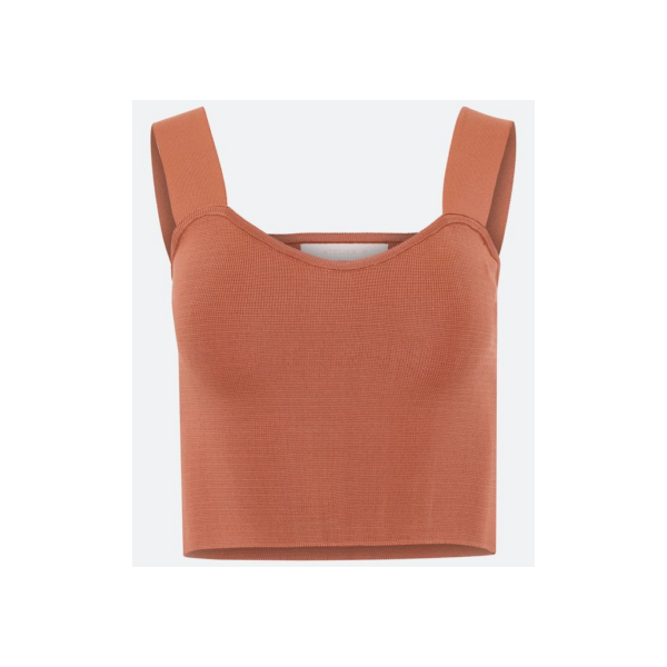 Blusa Regata Cropped em Tricô com Alças Largas Laranja