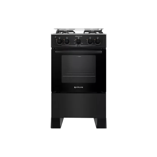 Fogão 4 Bocas Preto com Mesa Inox Atlas Mônaco Plus 50Litros