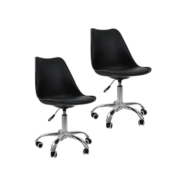 Kit 2 Cadeiras Office Base Cromada Com Rodizio Giratória Saarinen (Preto)