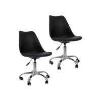 Kit 2 Cadeiras Office Base Cromada Com Rodizio Giratória Saarinen (Preto)