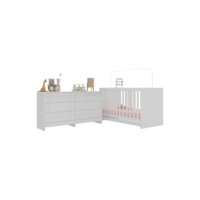 Berço 3 em 1 para Colchão 130 x 60cm com Cômoda Doce de Leite Multimóveis Mp4297 Branco