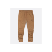 Calça Jogger Básica em Sarja com Bolso Cargo e Elástico na Perna Marrom