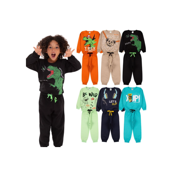 Kit Sortido 6 Peças de Roupas Masculino Infantil Inverno – 3 blusas casacos + 3 calças de 1 ao 10