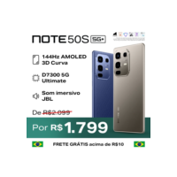 Infinix Note 50S 5G 256GB/8GB RAM, Processador Dimensity 7300 Ultimate, Câmera 64MP, Bateria 5200mAh Versão Global