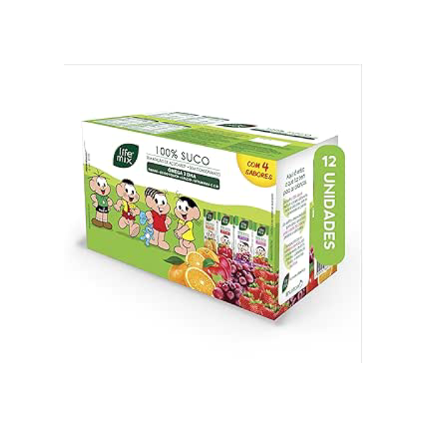 LIFE MIX Turma da Mônica - Suco de Misto em Caixinha - 100% Suco, Sem Adição de Açúcares, Sem Conservantes e Corantes, Ômega 3 DHA, Vitaminas C e D, Cálcio, Fibras - Vegano - Pack 12 x 200ml