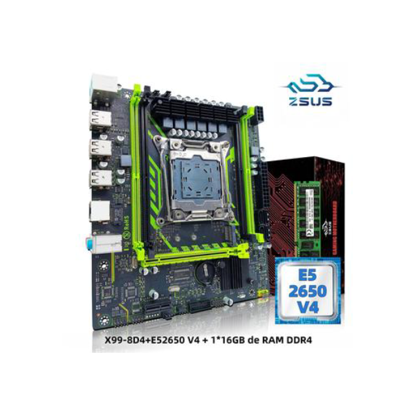 Kit Placa-Mãe X99 com CPU LGA2011-3 Xeon E5 2650 V4 - 16GB DDR4 2133MHz RAM - NVMe M.2 SATA