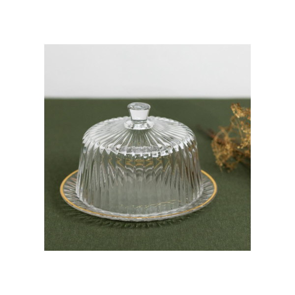 Queijeira com Tampa e Fio de Ouro Cristal Radial 20 cm - Lyor Premium