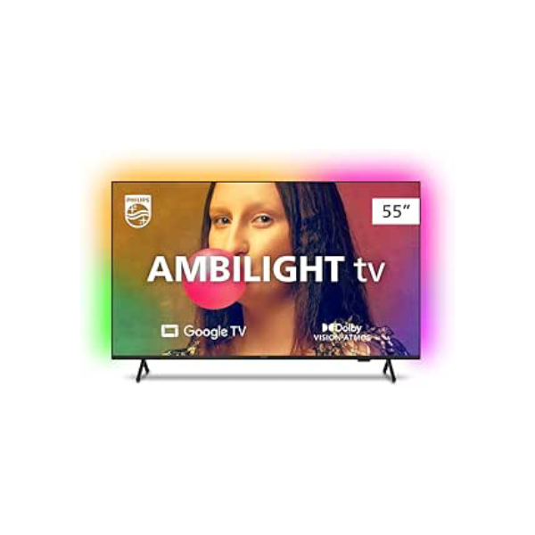 Smart TV Philips Ambilight 55" 4K 55PUG7908/78, Google TV, Comando de Voz, Dolby Vision/Atmos, VRR/ALLM, Bluetooth