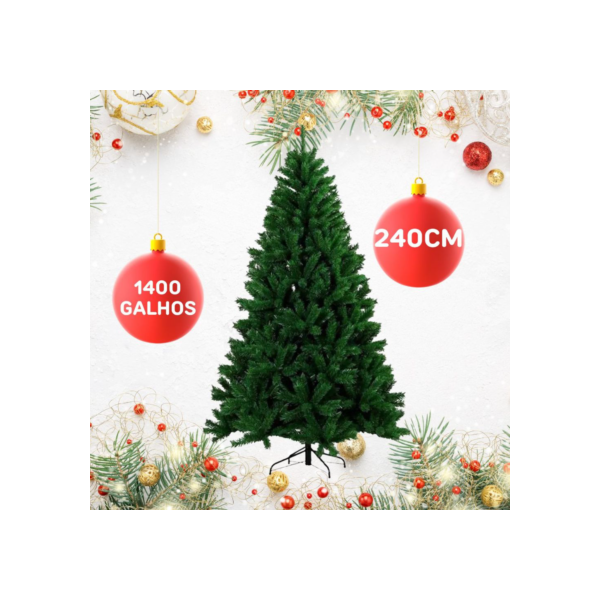 Árvore de Natal Pinheiro Luxo 2,40m 1400 Galhos Premium Arvore Cheia Grande Decoração Feliz Natal