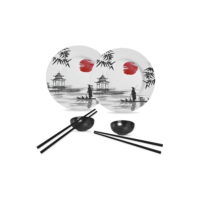 Kit Colecionável 6 Peças Com Mini Molheira Cerâmica Branco/preto Japanese - Alleanza