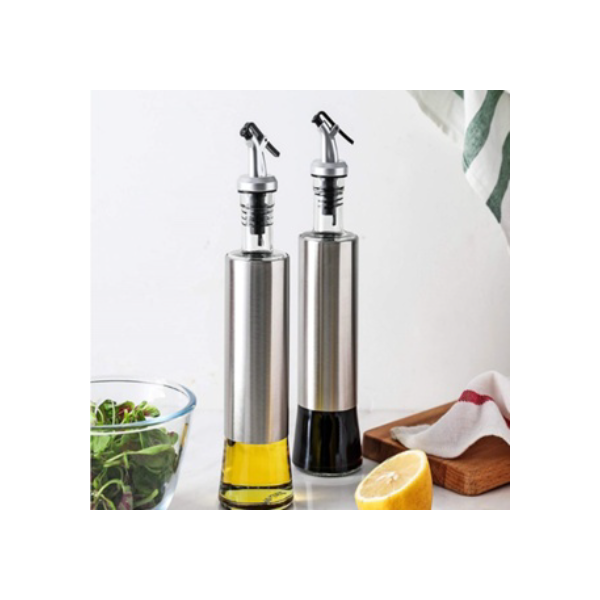 Porta Azeite ou Vinagre Molheiro Galheteiro Aço Inox Vidro Bico Dosador 300ml