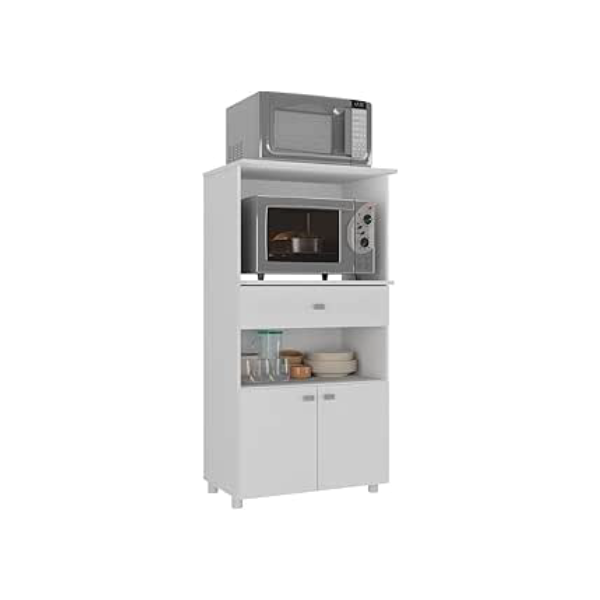 Armário Multiuso para Forno e Microondas 2 Portas 1 Gaveta Multimóveis Branco Brilho