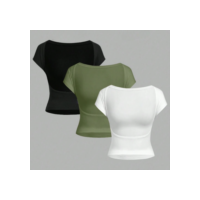 Kit 3 Blusas Costas Nuas Forrada Decote Redondo Manga Curta Moda Gringa Blogueira de Luxo