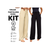 Kit 2 Calça Feminina Pantalona Duna Com Bolso Cintura Alta PROMOÇÃO