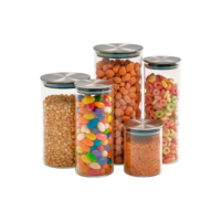 Kit 5 Potes Vidro Com Tampa Inox Hermético Mantimento Tud Cor Nude