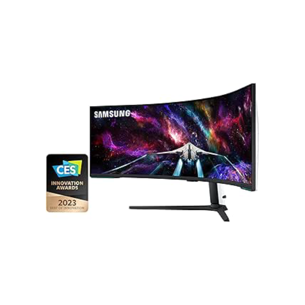 Monitor Gamer Samsung Odyssey 57" Mini LED, DUHD, 240Hz, 1ms, tela super ultrawide, HDMI, Display Port, USB, Freesync Premium Pro, com ajuste de altura, branco, série Neo G9
