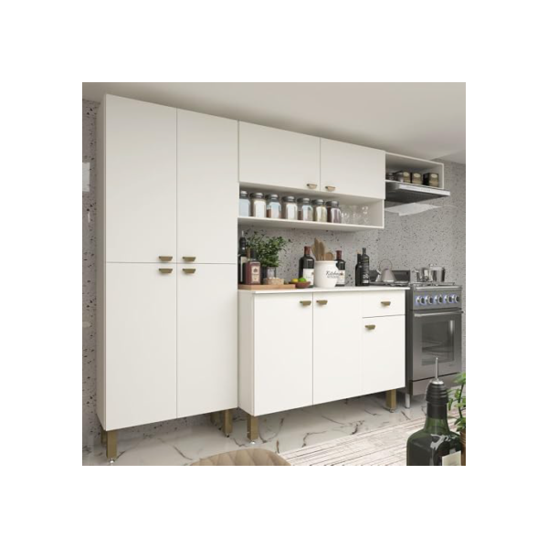 Armário de Cozinha Modulada Completa Compacta Balcão Madrid Branco 3 - RosaFor