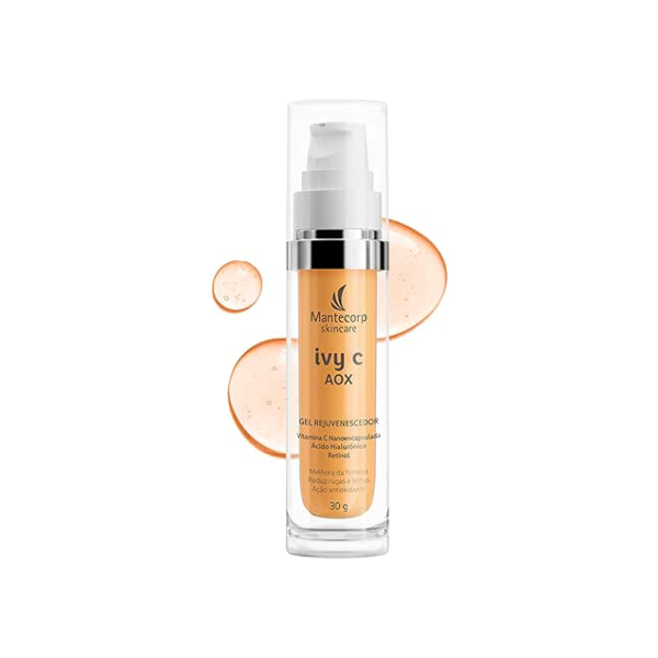 MANTECORP - Gel Rejuvenescedor Facial Ivy C AOX - Vitamina C Pura Nanoencapsulada, Ácido Hialurônico e Retinol, Redução de Rugas em 7 Dias - 30g