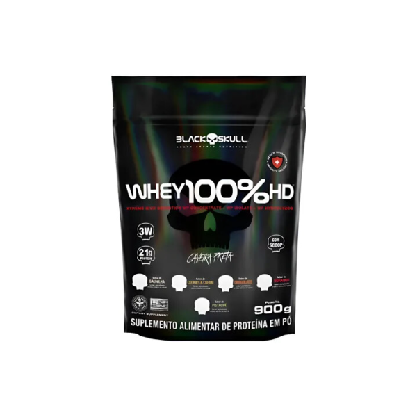 Whey 100% Hd Refil 900g Black Skull Sabor Pistache