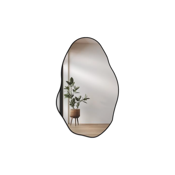 Espelho Orgânico Pedra 80x50cm Design Moderno com Moldura em Couro para Decoração Sofisticada (Preto)