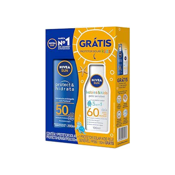 NIVEA SUN Kit Protetor Solar Protect & Hidrata FPS50 200ml + Protetor Solar Kids Sensitive FPS60 100ml, Nivea