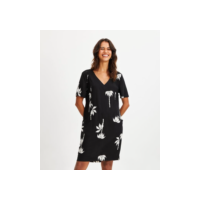 Vestido em Viscolinho com Estampa de Coqueiros Preto