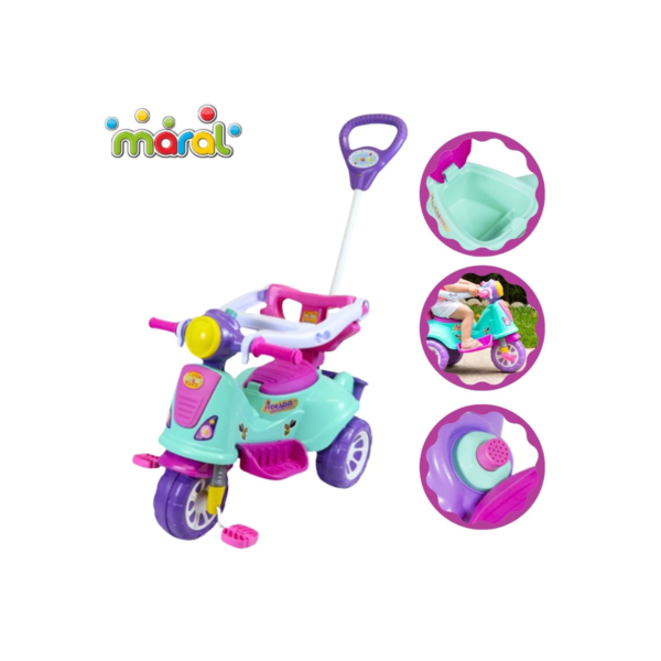 Triciclo Infantil Com Haste E Barra De Proteção Avespa Pink