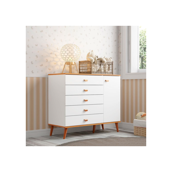 Cômoda Infantil Bartira Ternura com 5 Gavetas e 1 Porta - 106,8cm de Largura
