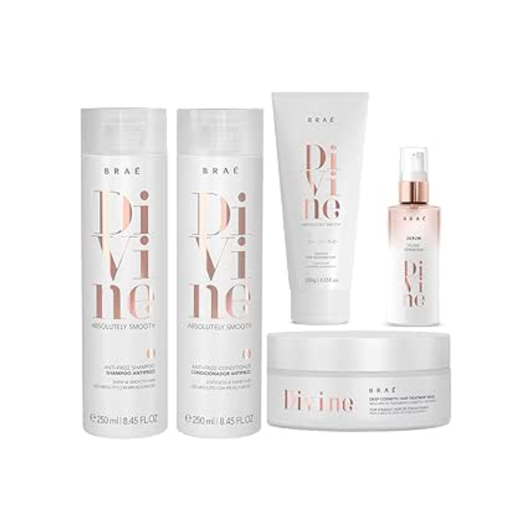 kit Braé Divine Anti Frizz Shampoo + Condicionador 250ml + Máscara Hidratação 200g + Sérum 60ml + Leave-In 10 em 1-200g