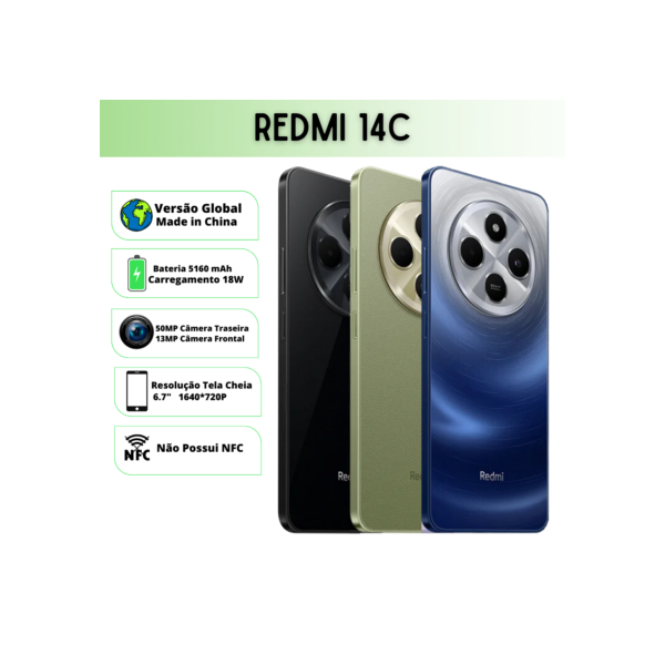 Xiaomi Redmi 14C NFC smartphones MediaTek Helio G81-Ultra 6,88 tela 120 Hz câmera dupla com IA 50 MP