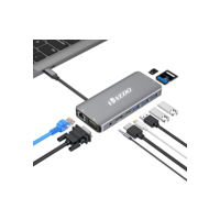 VEDO Adaptador USB C Hub Multiport - Dongle portátil 10 em 1 com HDMI 4K, VGA, Ethernet, 3 portas USB, áudio, carregador PD, leitor de cartões SD/Micro SD