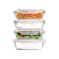 KIT 4 Potes de Vidro Retangular com Tampa Hermética 640ml (Transparente)