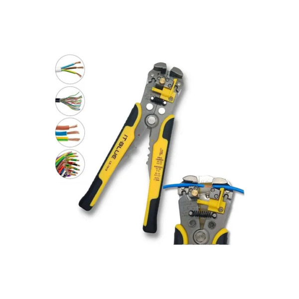 Alicate decapador descascador e crimpador de fios automático cor preto com amarelo It-Blue