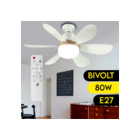 Ventilador Teto Com Luz 80W Integrada Silencioso Branco 6 Pás Com Controle Remoto E27