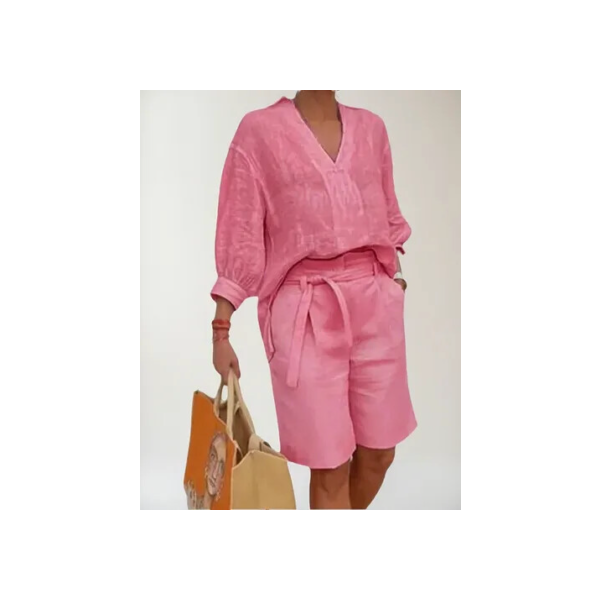B Conjunto Feminino De Camisa E Calça De Linho De Algodão