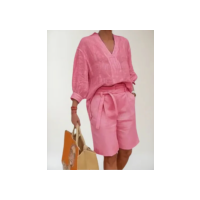 B Conjunto Feminino De Camisa E Calça De Linho De Algodão