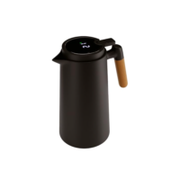 LYOR - Garrafa Térmica de Plástico com Cabo de Madeira e Termômetro Tap Preta 1L - Utensílios de Cozinha - Mesa Posta - Decoração - Itens Para Casa - Perfeita Para Café e Chá