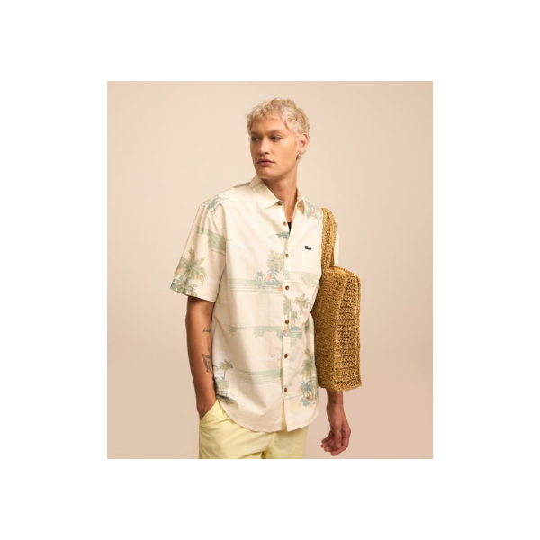 Camisa Relaxed em Algodão com Estampa de Tropical Branco