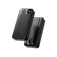 Basike Power Bank, Carregador Portátil Universal 20000mAh, USB-A(até 22.5W)+USB-C(até PD20W), com 2 Cabos Integrados (USB-C, Lightning) Carregamento Rápido, Led Indicador de Bateria (Preto)