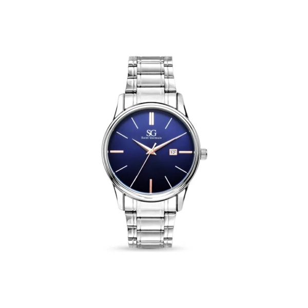 Relógio Masculino Clássico Prata Saint Germain 42mm Prateado Prateado Azul-marinho
