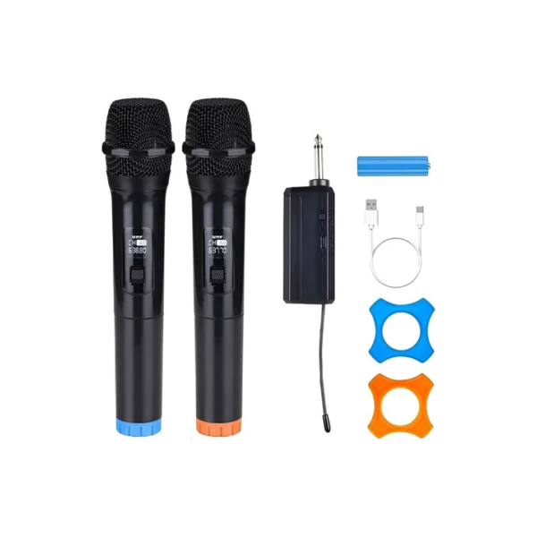 Microfones Dinâmico Sem Fio Duplo Profissional Recarregável