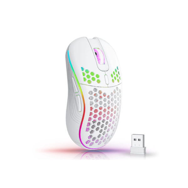 Mouse para jogos sem fio 2.4G RGB Mouse de carregamento com iluminação com DPI ajustável Design ergonômico em favo de mel para laptop desktop