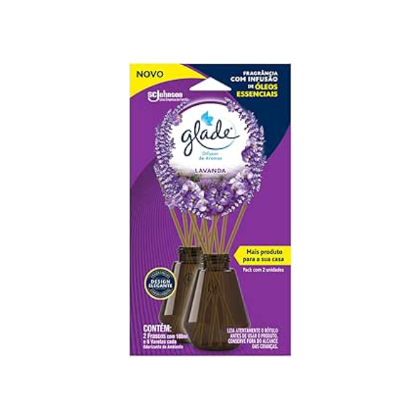 Glade Aromatizador de Ambiente, Difusor de Aromas Lavanda, Óleos Essenciais, 2 Unidades com 6 Varetas, 100ml Cada
