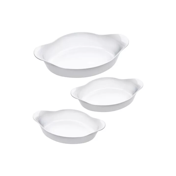 Marinex conjunto de assadeiras oval opaline 3 peças branco