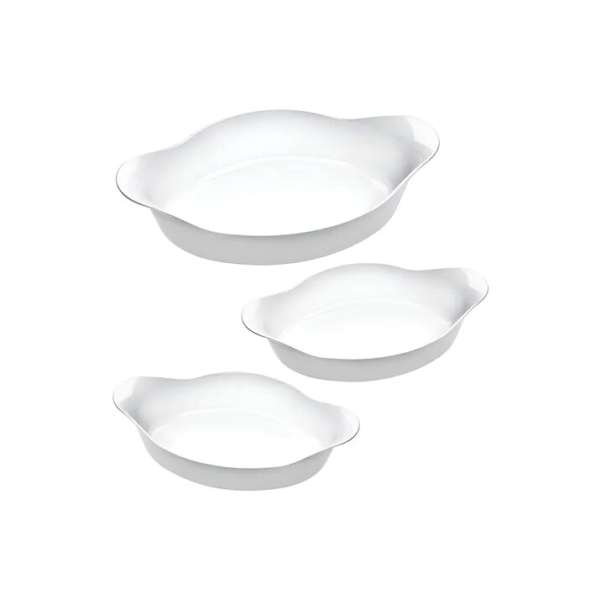 Marinex conjunto de assadeiras oval opaline 3 peças branco