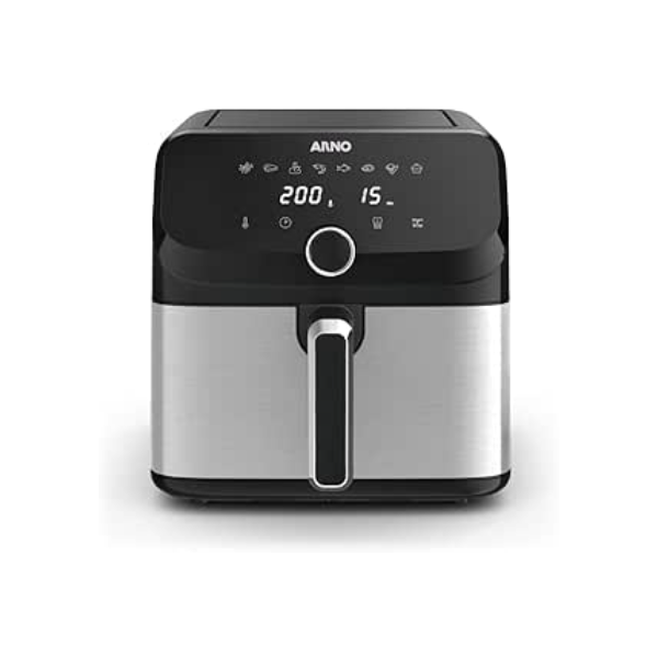 Fritadeira Sem Óleo Arno Air Fryer Mega Digital 7,5L AFD7, 1700W, Inox e Preta, Painel Touch, 8 Funções, Antiaderente, 110V