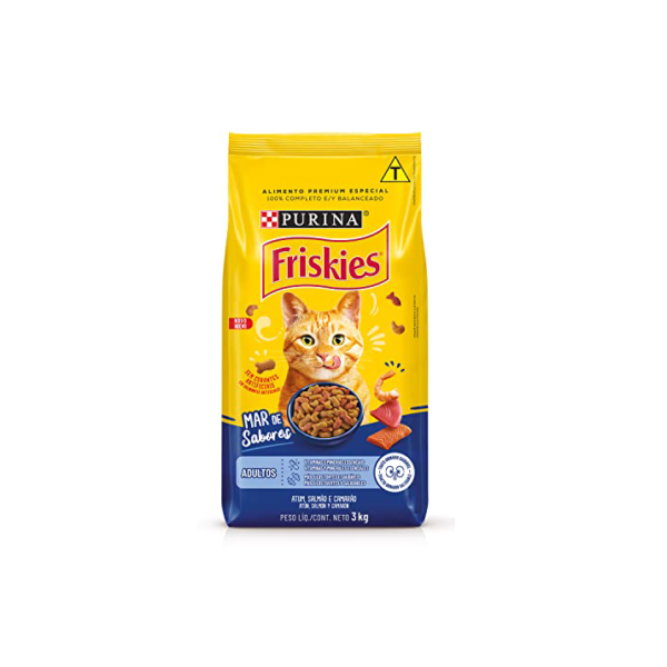 Purina Nestlé Friskies Ração Seca Para Gatos Adultos Peixes E Frutos Do Mar 3Kg