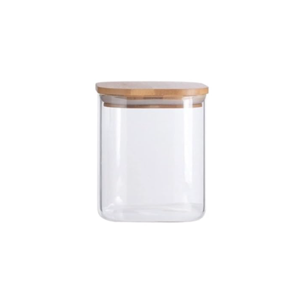 Oikos - Pote de Vidro 800ml com Tampa de Bambu Hermético Quadrado Flat